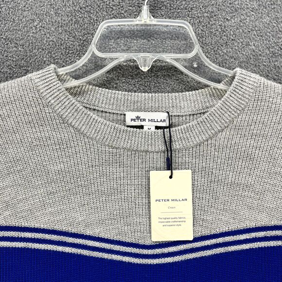 Peter‎ Millar Sweater Mens Medium Gray Blue Crown Crewneck Merino Wool Knit - Picture 3 of 16